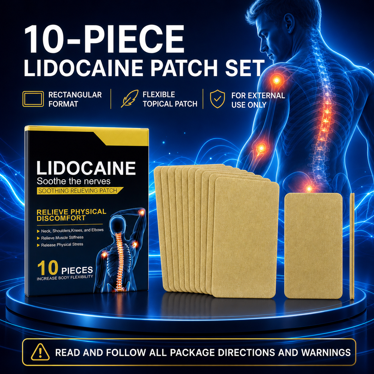Lidocaine Soothing Relieving Patch | Advanced Nerve & Muscle Comfort Support for Neck, Shoulder, Knee & Elbow-WH