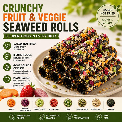 Crunchy Fruit & Veggie Seaweed Rolls – Natural Crispy Seaweed Snack with Real Fruit & Vegetable Ingredients-WHffice & On-the-Go Treat-WH