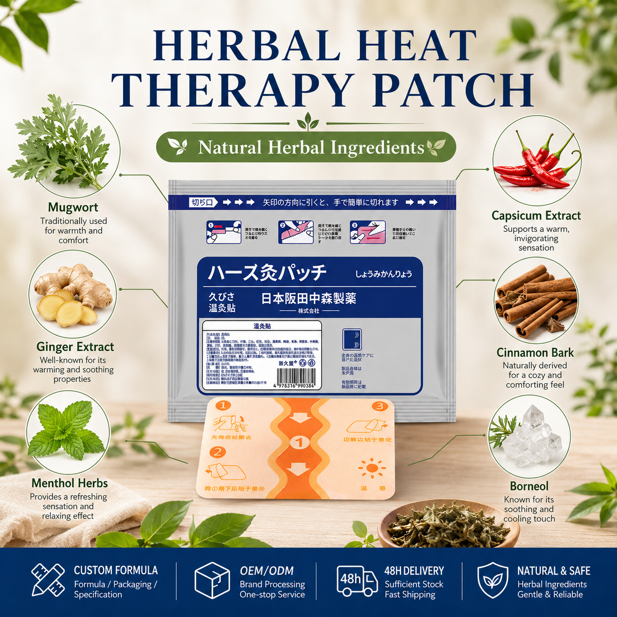 Herbal ingredients presented with the heat therapy patch