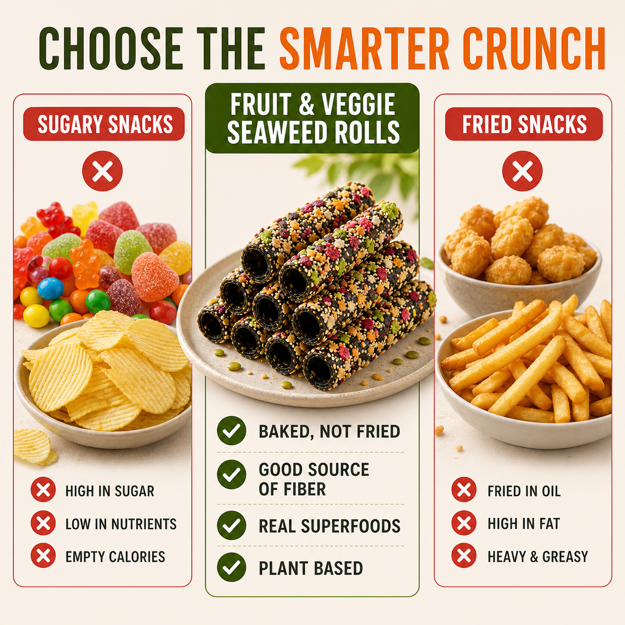Crunchy Fruit & Veggie Seaweed Rolls – Natural Crispy Seaweed Snack with Real Fruit & Vegetable Ingredients-WHffice & On-the-Go Treat-WH