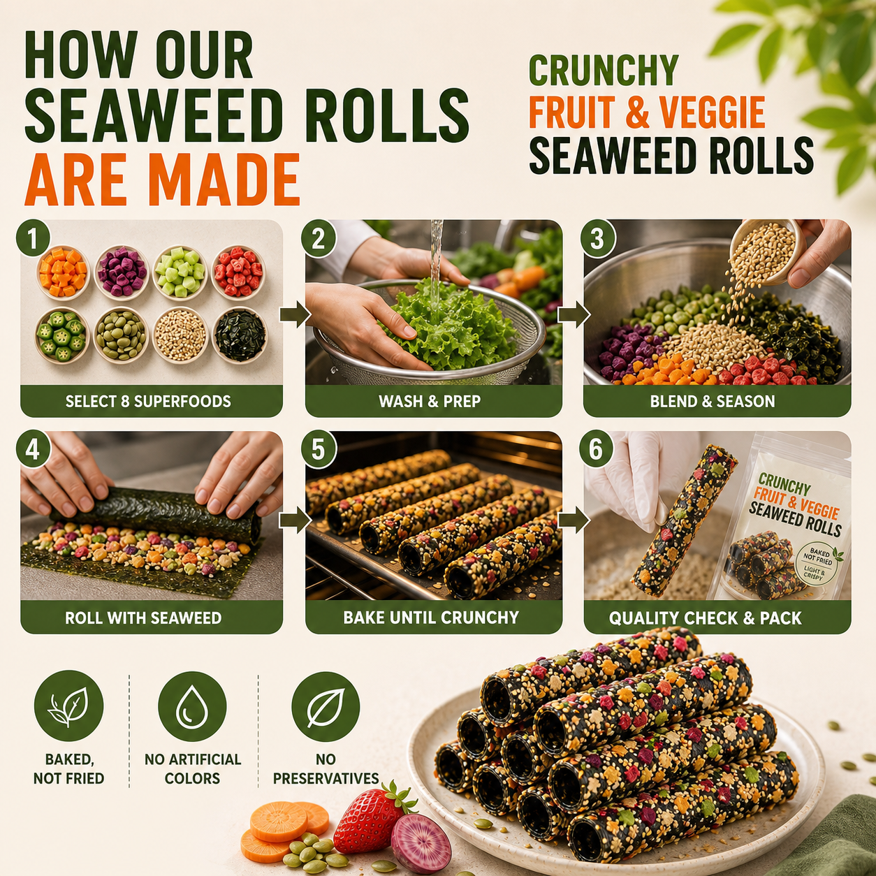 Crunchy Fruit & Veggie Seaweed Rolls – Natural Crispy Seaweed Snack with Real Fruit & Vegetable Ingredients-WHffice & On-the-Go Treat-WH