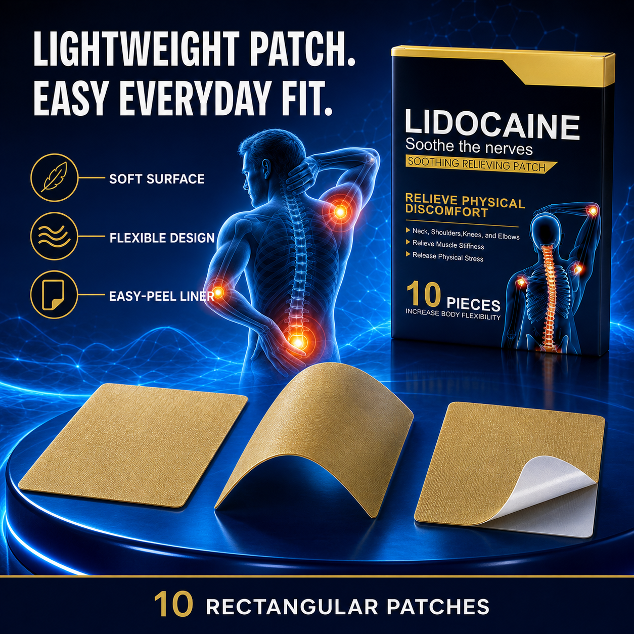 Lidocaine Soothing Relieving Patch | Advanced Nerve & Muscle Comfort Support for Neck, Shoulder, Knee & Elbow-WH