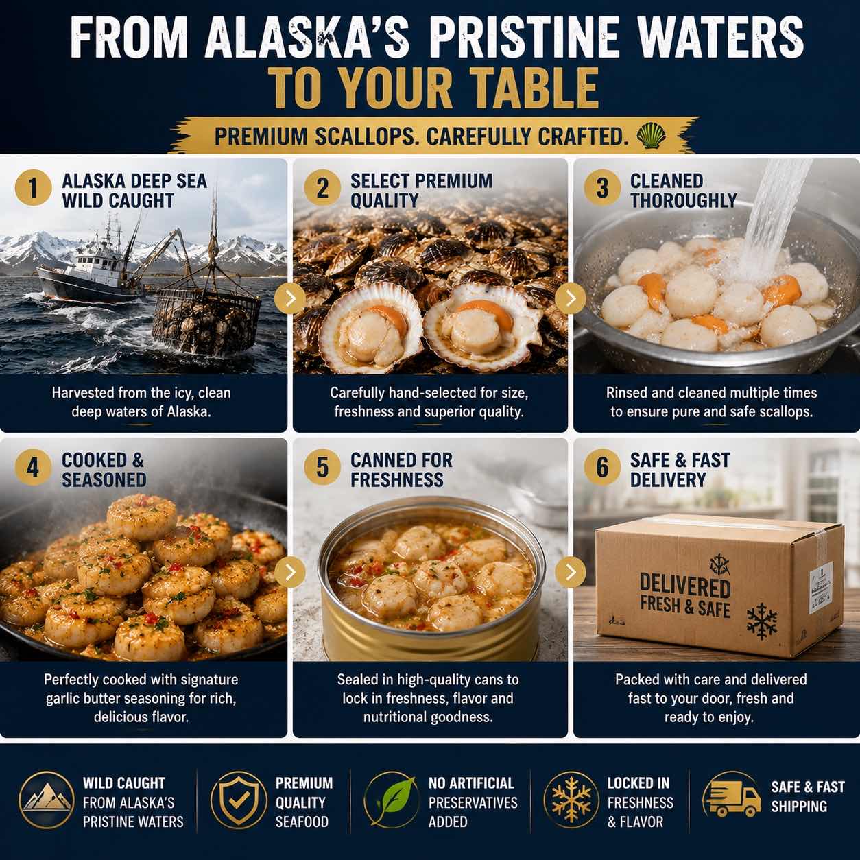 Premium Garlic Butter Scallops - Ocean Fresh Ready-to-Eat Seafood -WH