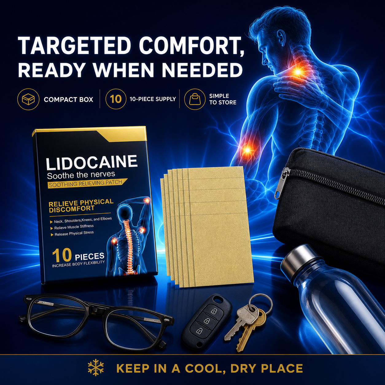 Lidocaine Soothing Relieving Patch | Advanced Nerve & Muscle Comfort Support for Neck, Shoulder, Knee & Elbow-WH