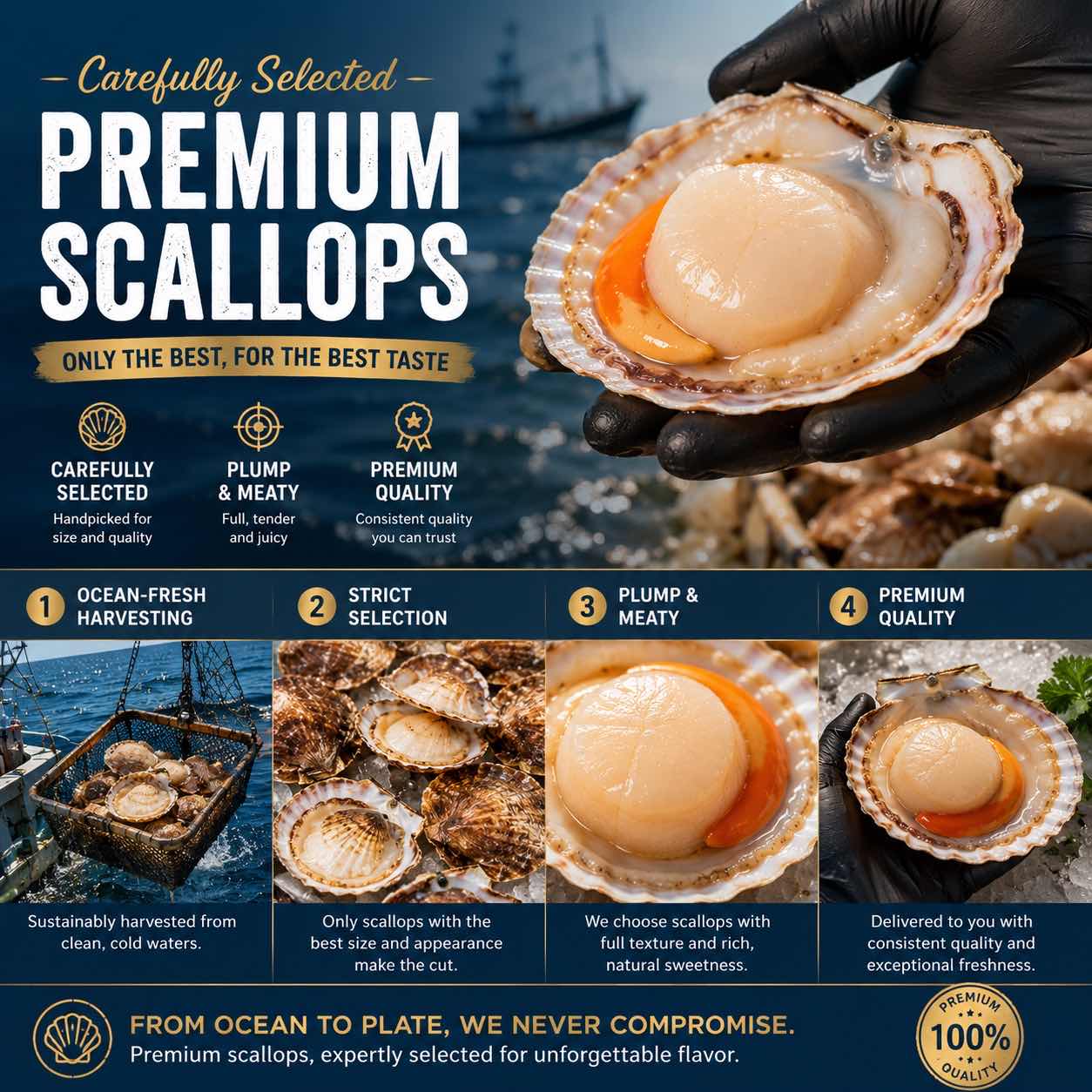 Premium Garlic Butter Scallops - Ocean Fresh Ready-to-Eat Seafood -WH
