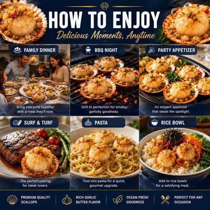 Premium Garlic Butter Scallops - Ocean Fresh Ready-to-Eat Seafood -WH