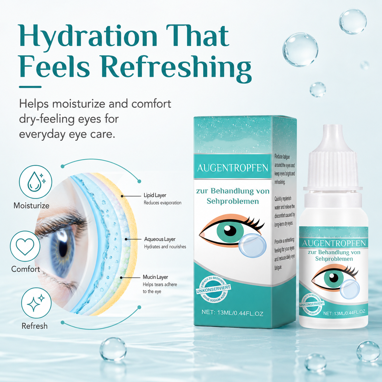 Professional Medical Eye Drops - Hydrating Eye Care Solution for Dry Eyes, Irritation & Eye Fatigue-WH