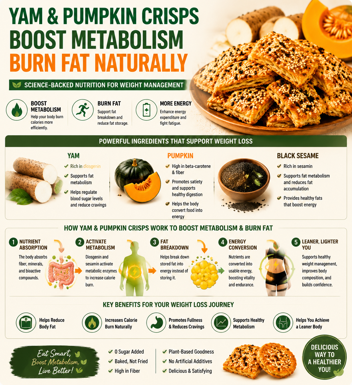 Yam & Pumpkin Crisps - 0 Sugar Added, Never Fried, Plant-Based Healthy Snack-WH