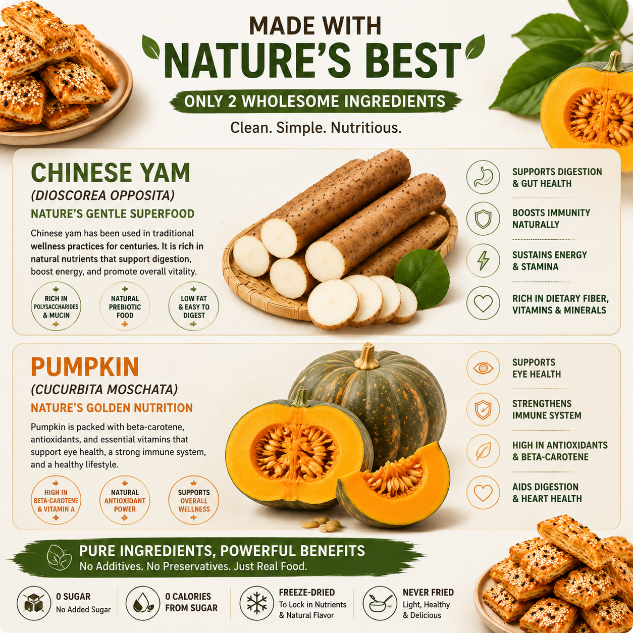 Yam & Pumpkin Crisps - 0 Sugar Added, Never Fried, Plant-Based Healthy Snack-WH