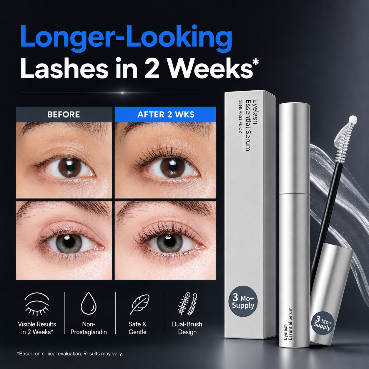 Jumbo 15ML Lash Enhancing Serum | Peptide + Biotin Dual-Brush Formula for Fuller, Longer-Looking Lashes | Gentle & Prostaglandin-Free-YH
