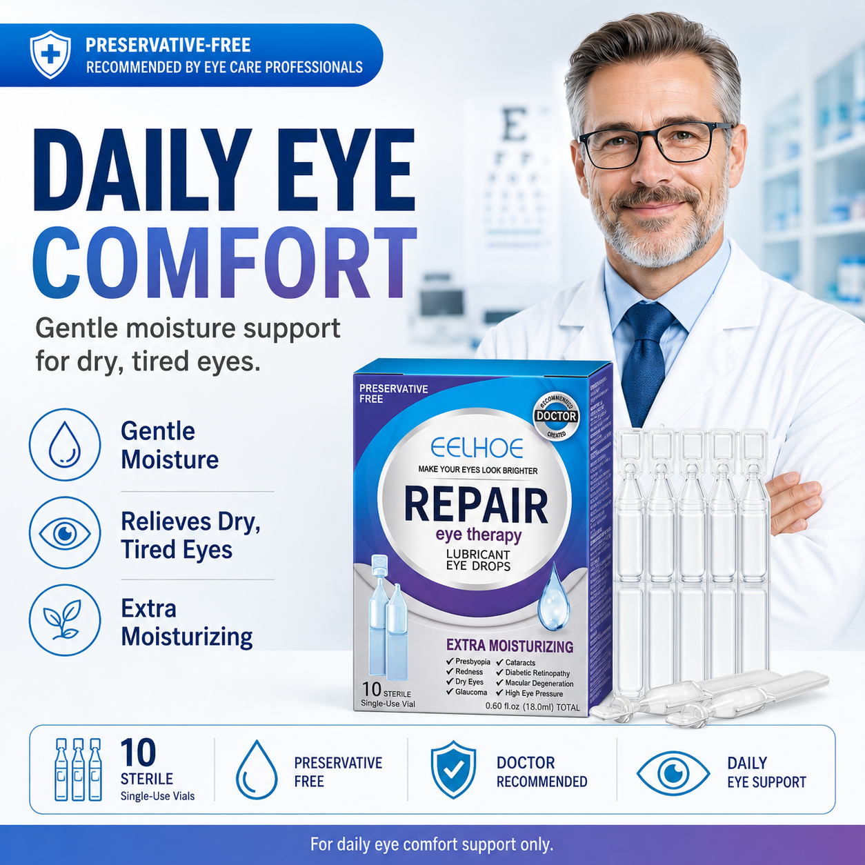 Daily Moisturizing Eye Drops | Refreshing Comfort for Dry, Tired-Feeling Eyes-YH