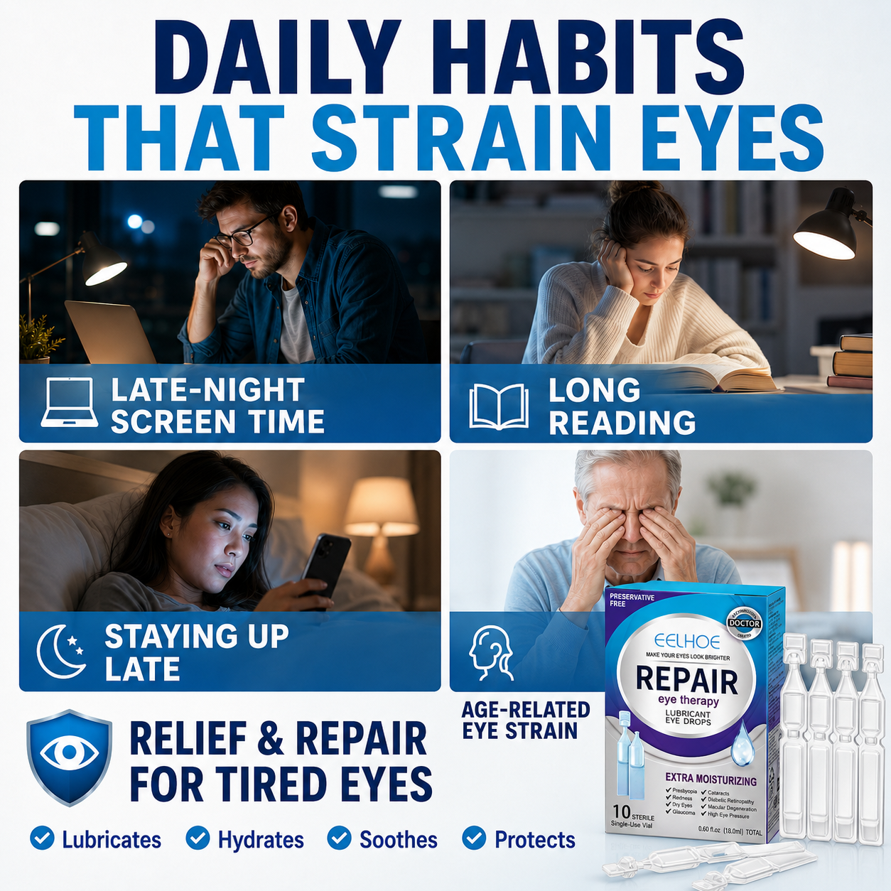 Daily Moisturizing Eye Drops | Refreshing Comfort for Dry, Tired-Feeling Eyes-YH