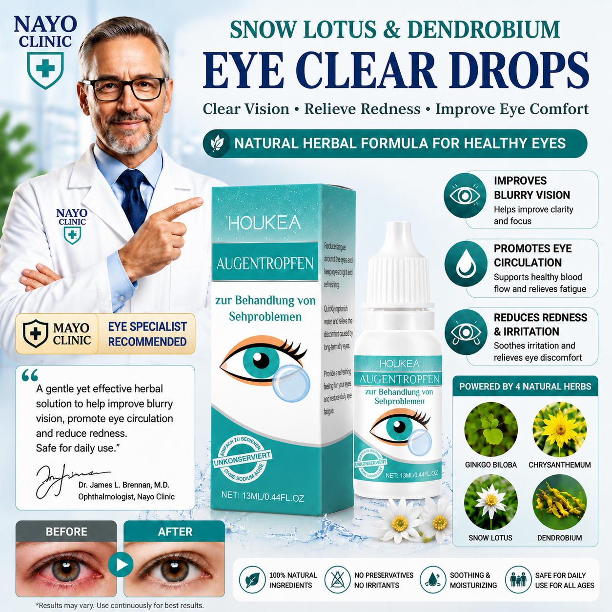 Professional Medical Eye Drops - Hydrating Eye Care Solution for Dry Eyes, Irritation & Eye Fatigue-CU