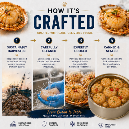 Premium Garlic Butter Scallops - Ocean Fresh Ready-to-Eat Seafood -WH