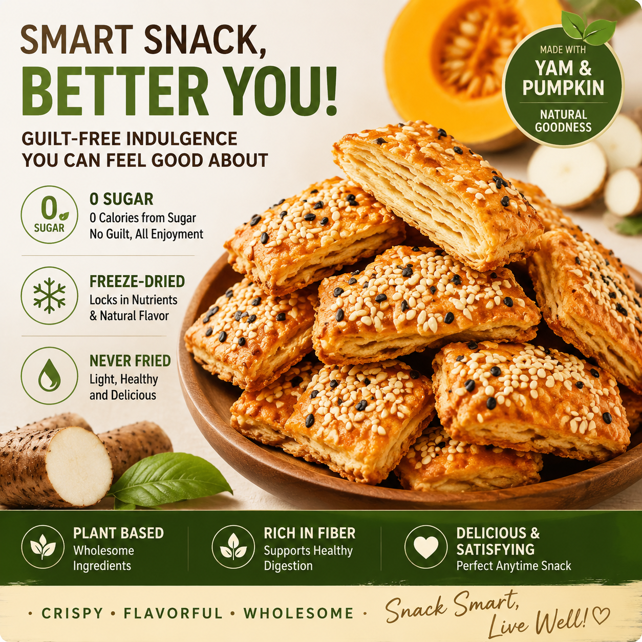 Yam & Pumpkin Crisps - 0 Sugar Added, Never Fried, Plant-Based Healthy Snack-WH