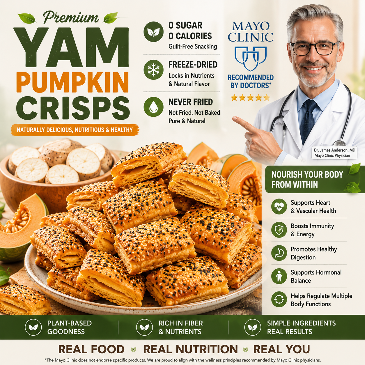 Yam & Pumpkin Crisps - 0 Sugar Added, Never Fried, Plant-Based Healthy Snack-WH