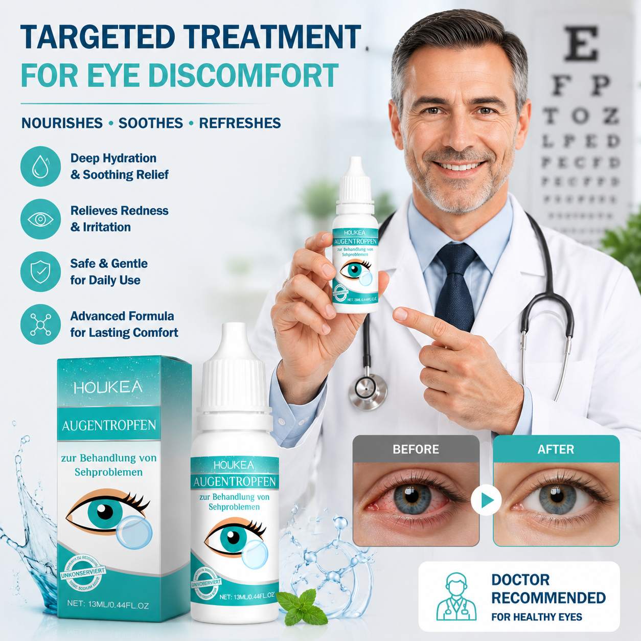 Professional Medical Eye Drops - Hydrating Eye Care Solution for Dry Eyes, Irritation & Eye Fatigue-WH