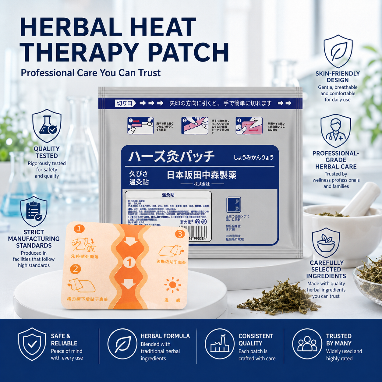 Japanese Traditional Herbal Heat Patch – Deep Warming Comfort for Back, Neck, Shoulder & Knee-WH