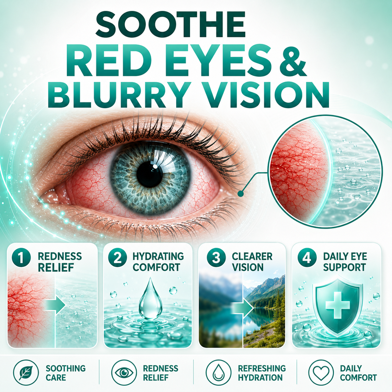 Illustration of redness hydration and clearer-looking daily vision support