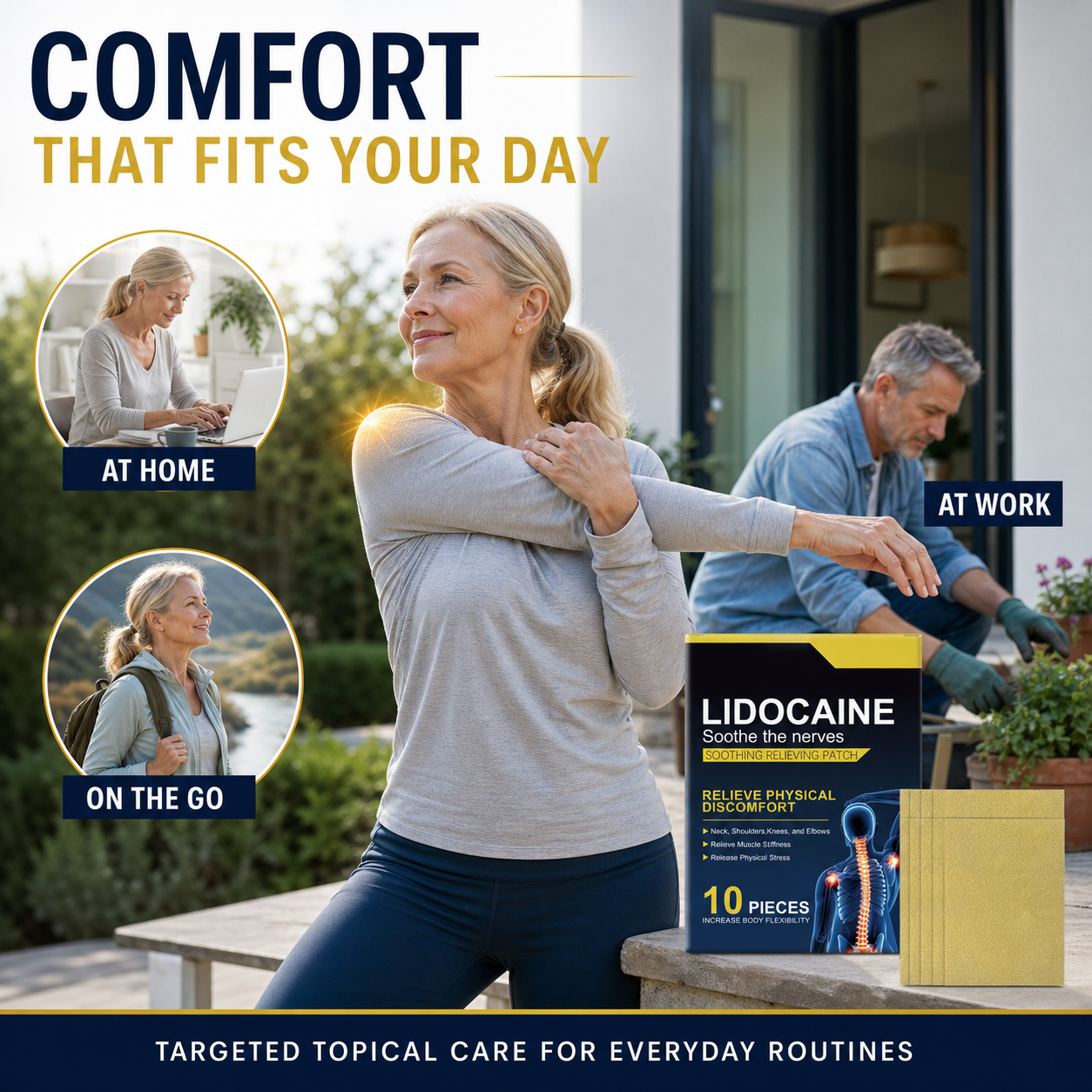 Active adults using a targeted topical patch as part of daily routines