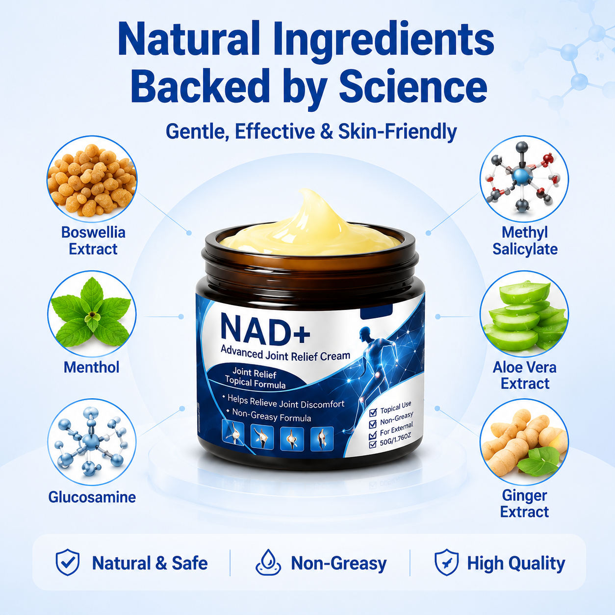 NAD+ joint cream with its advertised ingredients