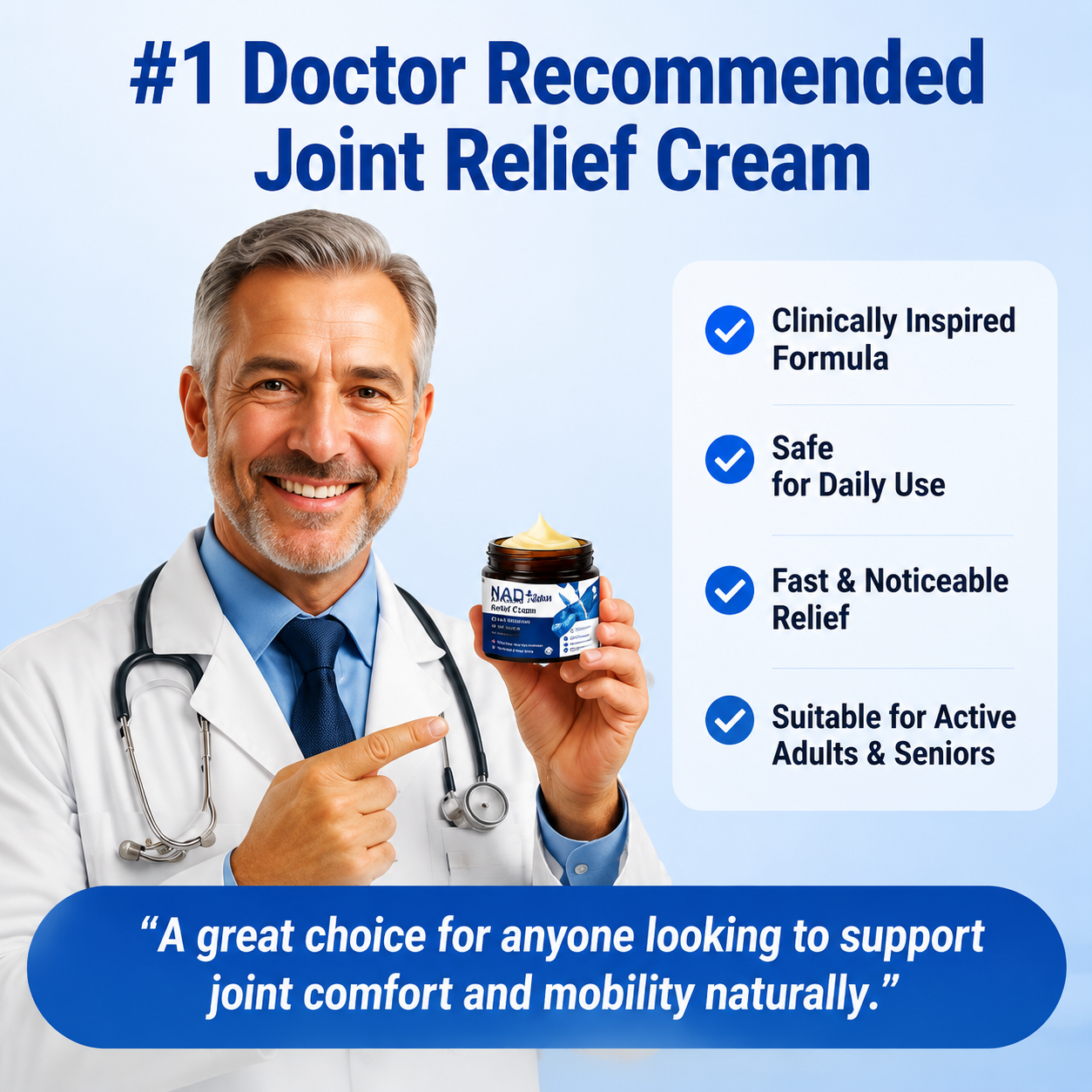 Professional spokesperson holding NAD+ joint cream